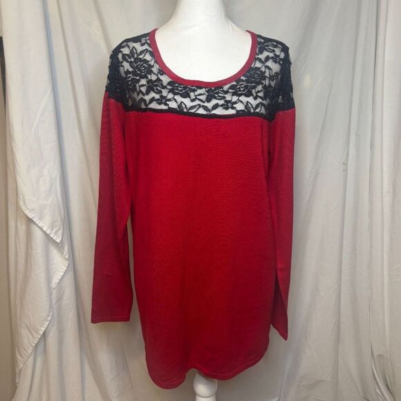 Torrid Lace Red Pullover Sweater Scoop Neck Stylish Womens Blouse New - Picture 1 of 7